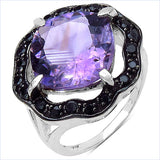 6.09 Carat Genuine Amethyst & Black Spinel .925 Sterling Silver Ring