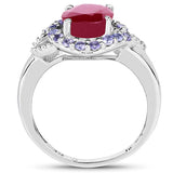 4.03 Carat Genuine Glass Filled Ruby & Tanzanite .925 Sterling Silver Ring