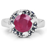3.70 Carat Glass Filled Ruby and Blue Sapphire .925 Sterling Silver Ring