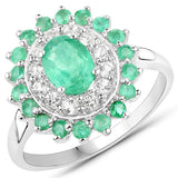 6.53 Carat Genuine Zambian Emerald and White Topaz .925 Sterling Silver 3 Piece Jewelry Set (Ring, Earrings, and Pendant w/ Chain)