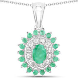 6.53 Carat Genuine Zambian Emerald and White Topaz .925 Sterling Silver 3 Piece Jewelry Set (Ring, Earrings, and Pendant w/ Chain)