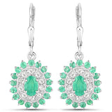 6.53 Carat Genuine Zambian Emerald and White Topaz .925 Sterling Silver 3 Piece Jewelry Set (Ring, Earrings, and Pendant w/ Chain)