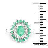 6.53 Carat Genuine Zambian Emerald and White Topaz .925 Sterling Silver 3 Piece Jewelry Set (Ring, Earrings, and Pendant w/ Chain)