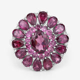 6.19 Carat Genuine Rhodolite and White Topaz .925 Sterling Silver Ring