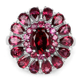 6.19 Carat Genuine Rhodolite and White Topaz .925 Sterling Silver Ring