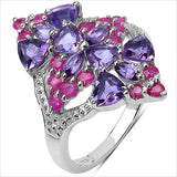 2.58 Carat Genuine Amethyst & Ruby .925 Sterling Silver Ring