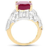 14K Yellow Gold Plated 10.76 Carat Glass Filled Ruby and White Topaz .925 Sterling Silver Ring