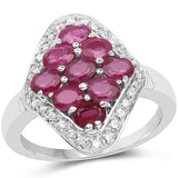 2.12 Carat Genuine Glass Filled Ruby & White Zircon .925 Sterling Silver Ring