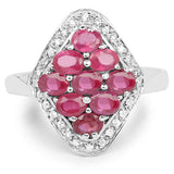 2.12 Carat Genuine Glass Filled Ruby & White Zircon .925 Sterling Silver Ring