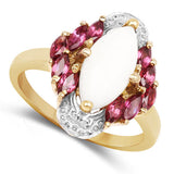 1.90 Carat Genuine Opal and Rhodolite .925 Sterling Silver Ring