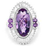 7.96 Carat Genuine Amethyst and White Topaz .925 Sterling Silver Ring