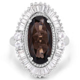 8.12 Carat Genuine Smoky Quartz and White Topaz .925 Sterling Silver Ring