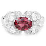 3.16 Carat Genuine Rhodolite and White Zircon .925 Sterling Silver Ring