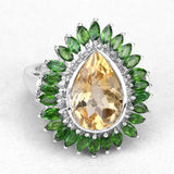 7.02 Carat Genuine Citrine and Chrome Diopside .925 Sterling Silver Ring