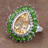 7.02 Carat Genuine Citrine and Chrome Diopside .925 Sterling Silver Ring