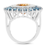 7.54 Carat Genuine Citrine & London Blue Topaz .925 Sterling Silver Ring
