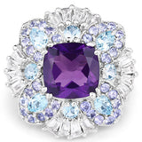8.38 Carat Genuine Multi Stones .925 Sterling Silver Ring