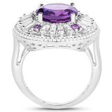 5.58 Carat Genuine Amethyst and White Topaz .925 Sterling Silver Ring