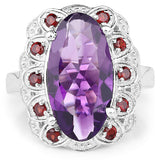 6.40 Carat Genuine Amethyst and Garnet .925 Sterling Silver Ring