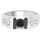 0.56 Carat Genuine Black Diamond and White Diamond .925 Sterling Silver Ring