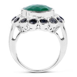 6.88 Carat Dyed Emerald & Blue Sapphire .925 Sterling Silver Ring