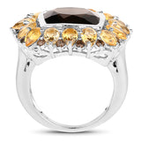 9.16 Carat Genuine Smoky Quartz & Citrine .925 Sterling Silver Ring