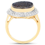 4.90 Carat Genuine Cobalt Blue Drusy .925 Sterling Silver Ring