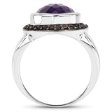 5.35 Carat Genuine Amethyst and Black Spinel .925 Sterling Silver Ring