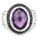 5.35 Carat Genuine Amethyst and Black Spinel .925 Sterling Silver Ring