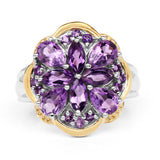 Two Tone Plated 2.66 Carat Genuine Amethyst .925 Sterling Silver Ring