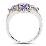 Two Tone Plated 1.67 Carat Genuine Tanzanite .925 Sterling Silver Ring