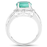4.72 Carat Genuine Emerald and White Diamond .925 Sterling Silver Ring