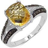 2.82 Carat Genuine Citrine, Champagne Diamond & White Diamond .925 Sterling Silver Ring