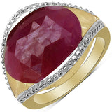 14K Yellow Gold Plated 9.29 Carat Genuine Pink Sapphire & White Diamond .925 Sterling Silver Ring