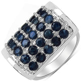 3.51 Carat Genuine Blue Sapphire & White Diamond .925 Sterling Silver Ring