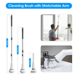 Rechargeable Telescopic Cleaning Brush 6 Replaceable Heads 2 Speed Adjustable Extension Arm