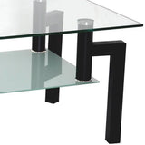 Rectangular Tempered Metal Tube Leg Living Room Glass Coffee Table