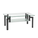 Rectangular Tempered Metal Tube Leg Living Room Glass Coffee Table