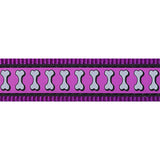 Reddingo Reflective Bone Pattern Purple Dog Leash 20mm x 1.2m