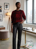 Aqua Plaid Crewneck Sweater