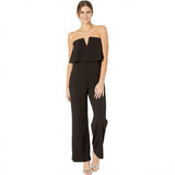 Bebe Women Black Scuba Crepe Strapless Jumpsuit V Notch, Size XS