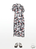 B New York Henley MIDI Abstract Print Dress, Size Large
