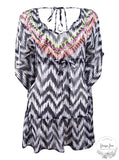 Miken Womens Embroidered V-Back Ruffled Tunic Dress Swim Cover-Up , Medium