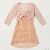 Beautees Girls' Big 2 Pc. Tie Front Shrug Over Pleated Tunic, Coral, Size Large
