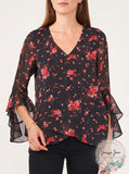 Vince Camuto Floral-Print Flutter-Sleeve Top, Size XS