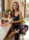 Aqua Asymmetric Floral Wide-Leg Jumpsuit, size Small