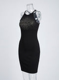 Bebe Rhinestone Splash Logo  Halter Dress - Size Large