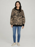 Sanctuary Womens Black Animal  Long Sleeve Crew Neck Sweater, Size XS