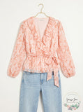 Bar Iii Ditsy Puff-Sleeve Wrap Top, Size Medium