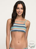 RVCA Womens Stripe Type Bralette Bikini Top, Sky Blue, XL